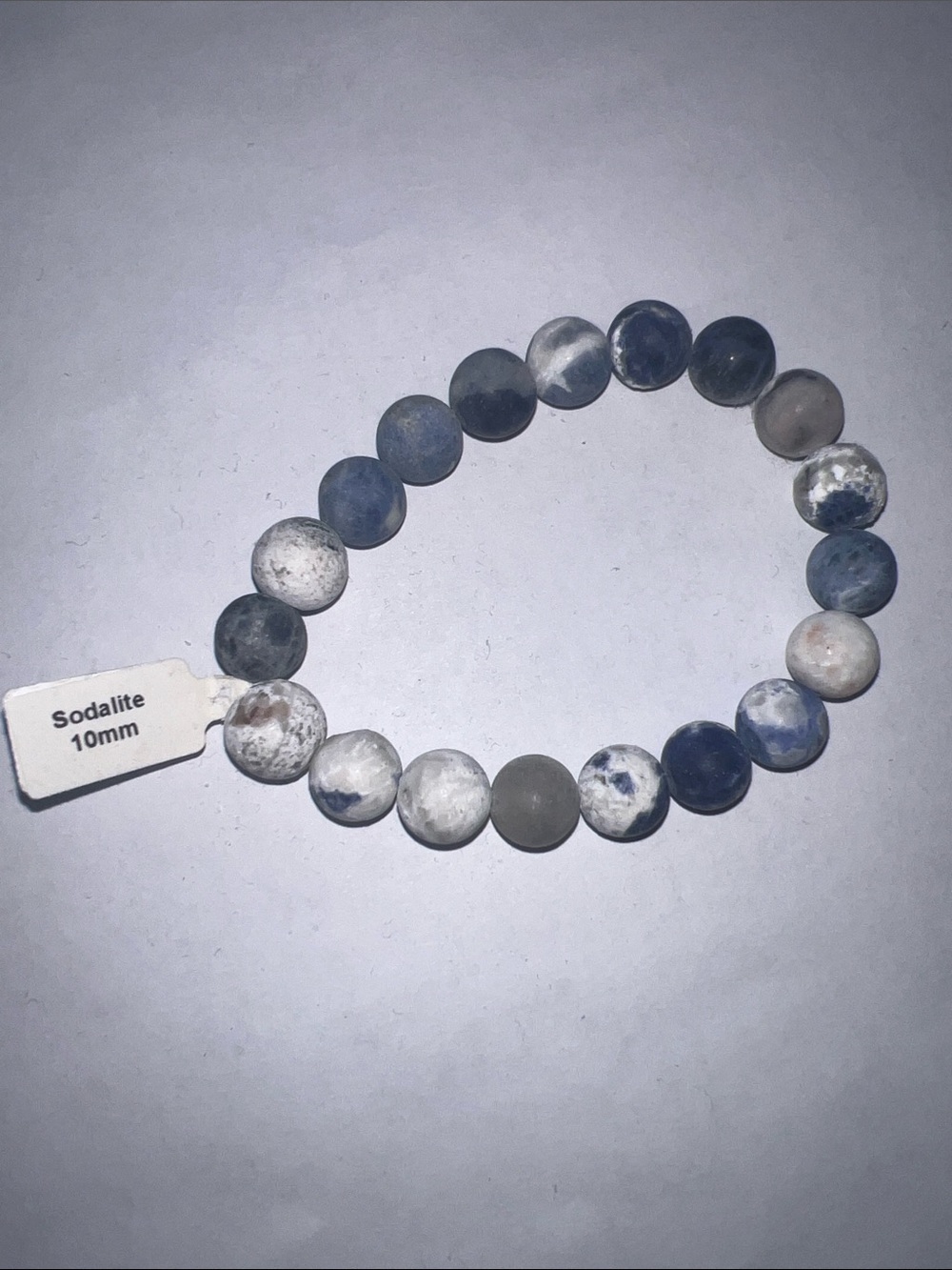 Sodalite 10mm matte finish Beaded Stretch Bracelet - Blue and White
